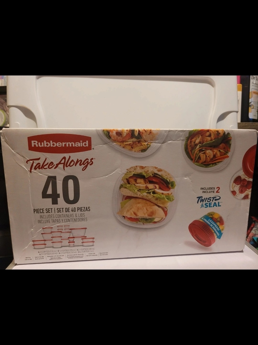Rubbermaid TakeAlongs 40-Piece Food Storage Set White with Red Lids